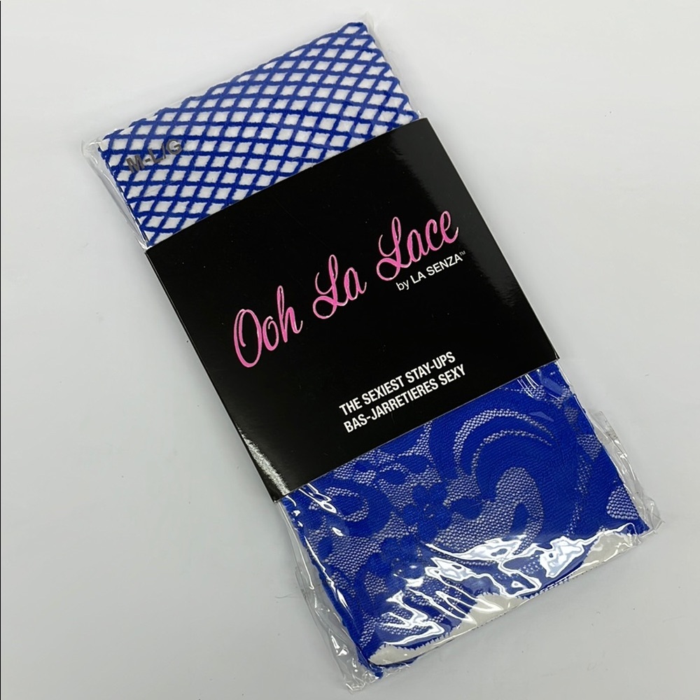 Lace Top Fishnet Stockings | Size M-L | Cobalt Blue